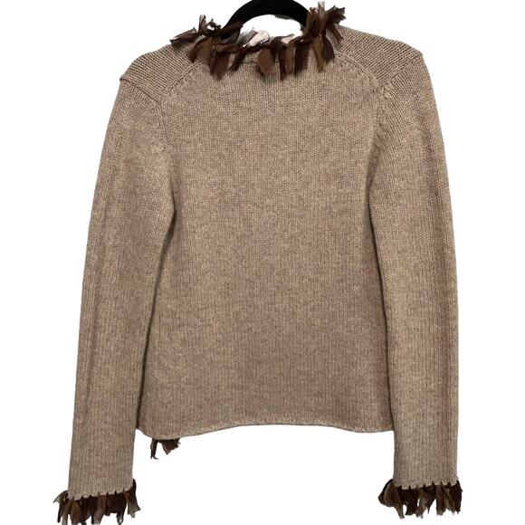 Boden Lambswool Fringe Knit Cardigan Sweater S Beige Quiet Luxury Fall Designer - Picture 6 of 13